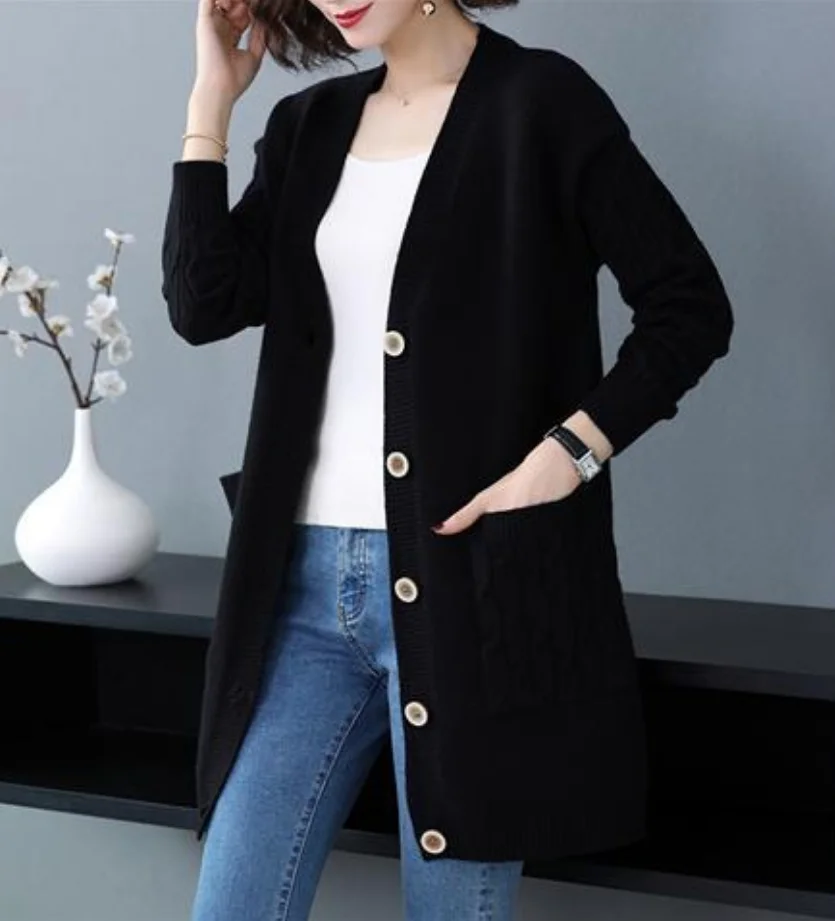 2023 Autumn Women Vintage Sweater V Neck Solid Loose Knitwear Outerwear Single Breasted Casual Knitted Cardigan Pull Femme G706