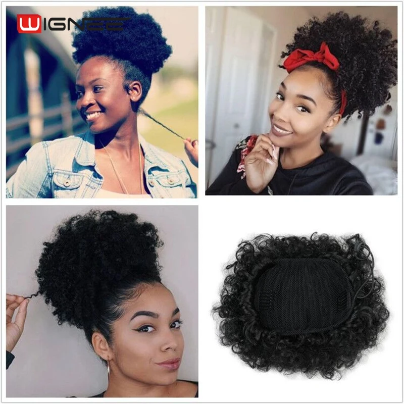 Wignee High Temperature Synthetic Fiber Curly Chignon Bun Hairpiece Elastic Fake Classic Hair Extensions For Black/White Women