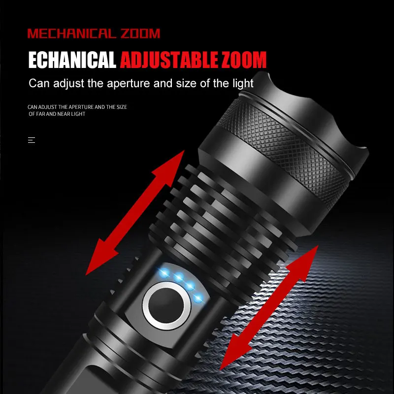 BS P50 Powerful LED Flashlight 26650 USB Rechargeable Portable Outdoor Tactical Hunting Police Torch Waterproof Lantern Zoom