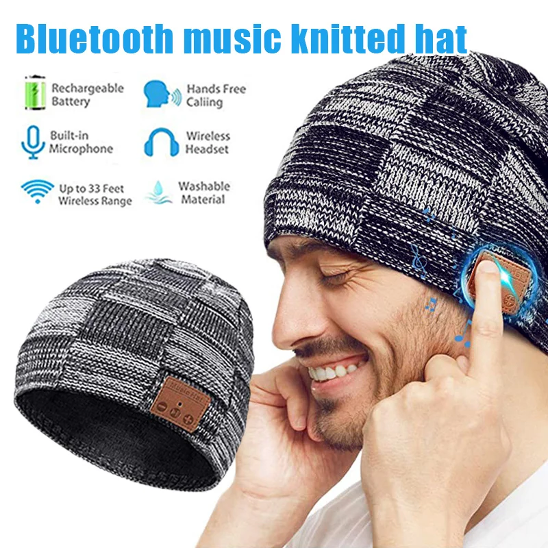 Bluetooth Music Warm Beanie Hat Wireless Cap Headset Headphone Speaker Mic Hat FOU99