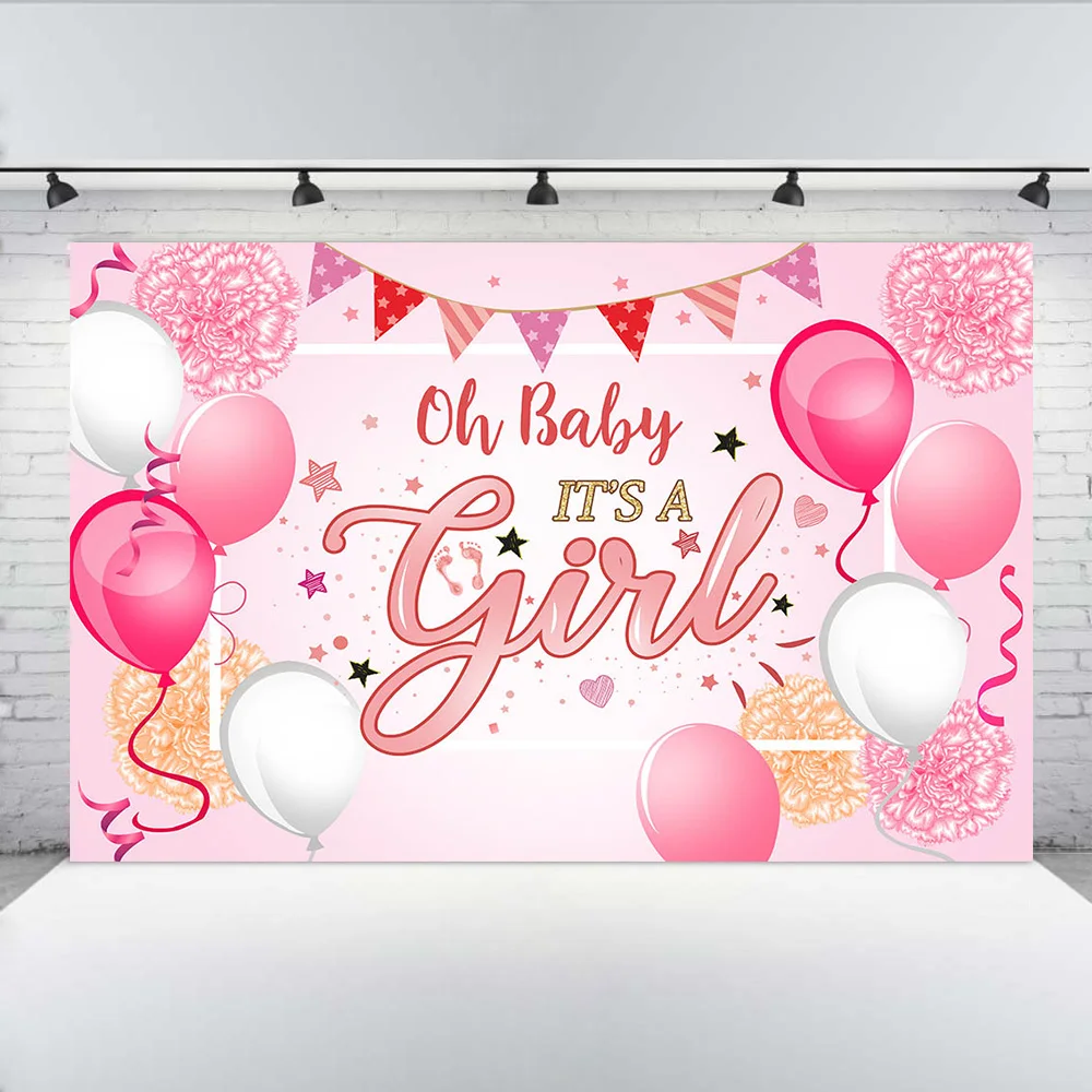 استحمام الطفل خلفية بالونات الوردي ستار انها فتاة الوليد استحمام الطفل التصوير خلفية الصورة خلفية للصور استوديو