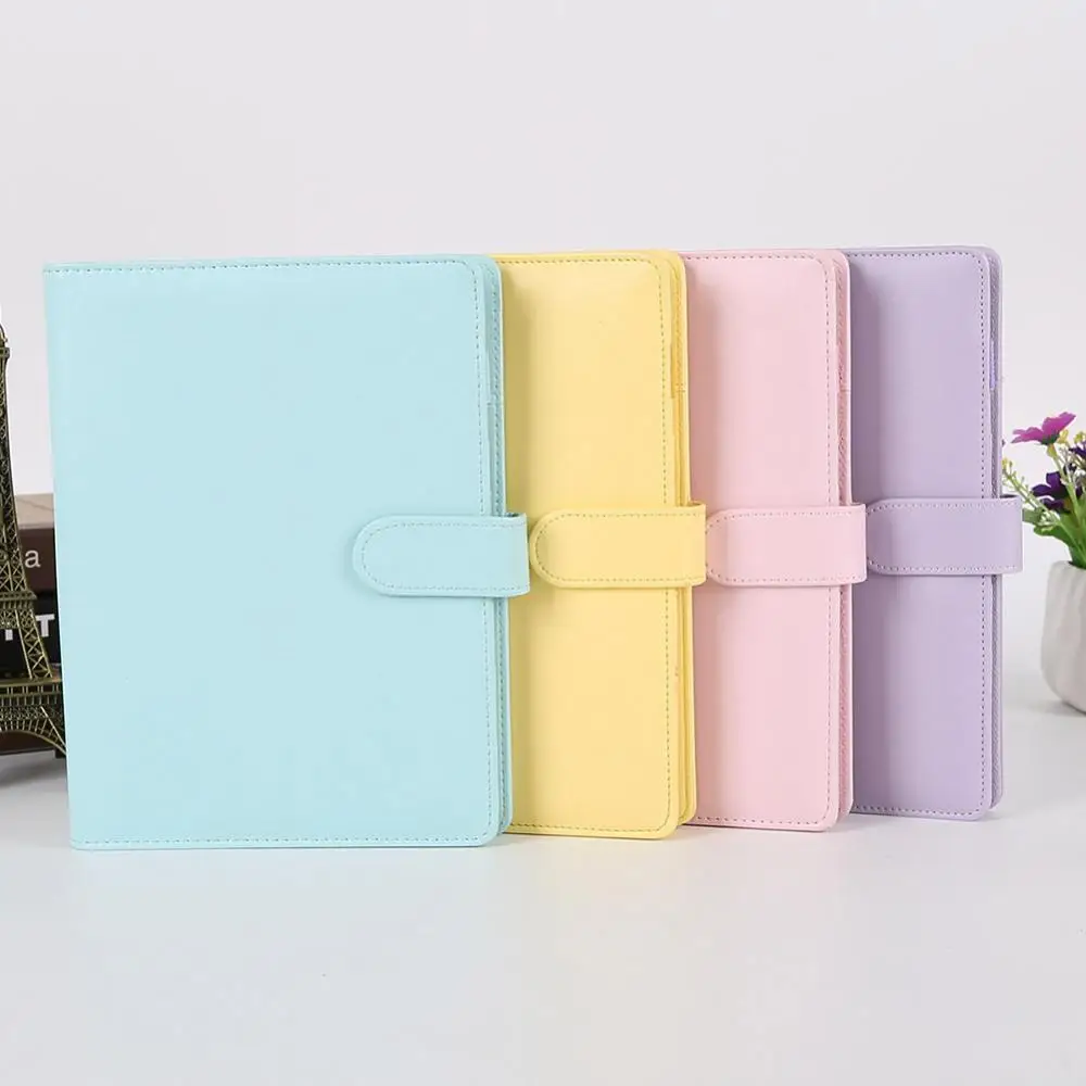 Macaron Color A5 A6  Binder PU-Clip-on Notebook Leather Loose Leaf Notebook Cover Notebooks Journal Office Stationery Supplies