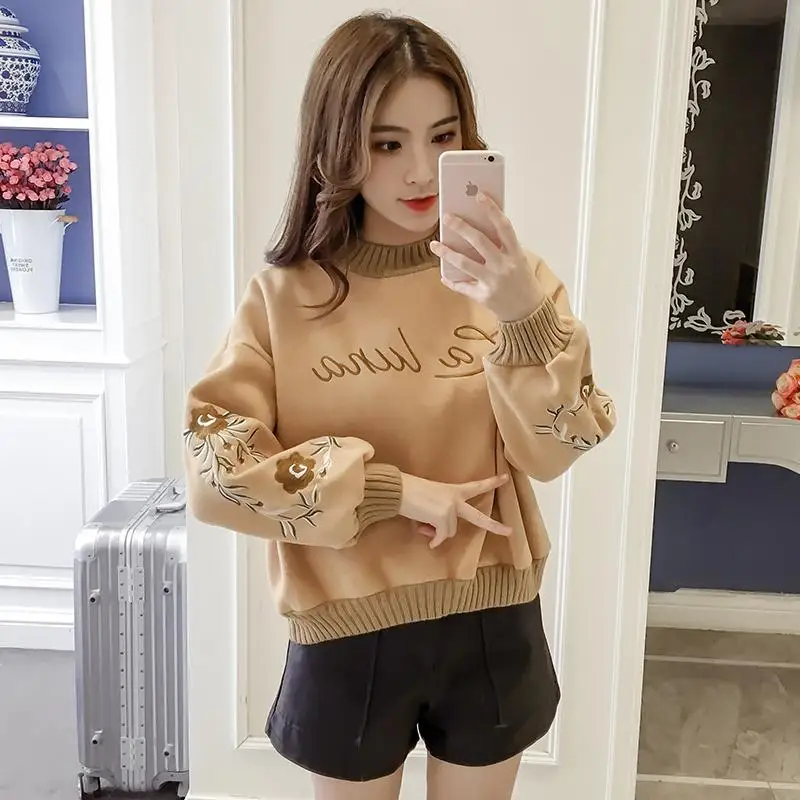 

Ladies Pullover Gold Velvet Jacket Short Sweater Top New Korean Version Loose Plus Velvet Thick Double-sided Velvet Winter