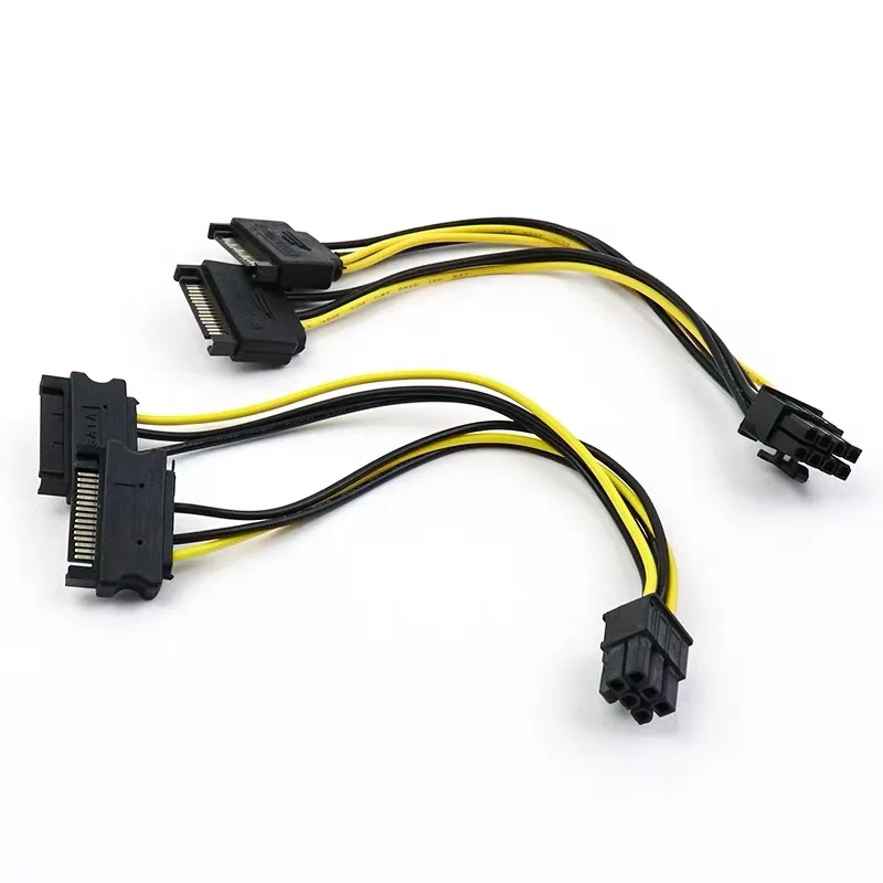 

SATA 2x15Pin to Graphics card PCI-e PCIE 6/8 Pin Video Card Power Supply Cable 6/8pin to Dual Sata Y Splitter Adapter 20CM 18AWG