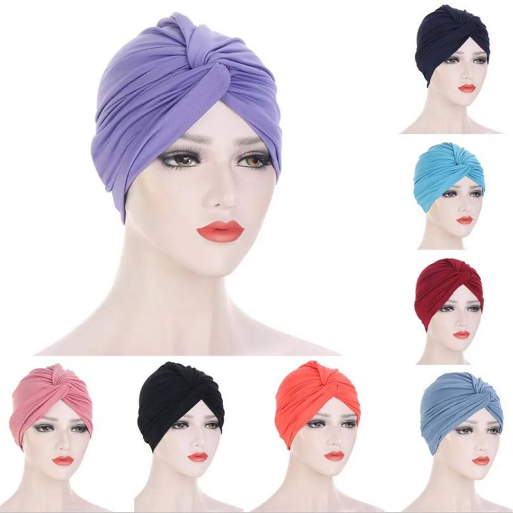 

2024 Trendy Turban Caps for Women Plain Color Muslim Hijab Scarf India African Head Wraps Turbante Mujer Headscarf Bonnet Arab