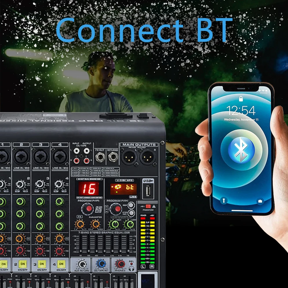 GAX-MD8 Pro 8 Channel DJ Controlle with 256 DSP Reverb effect BT 5.0 USB Mixer USB for Karaoke PC Recording Condenser Mic