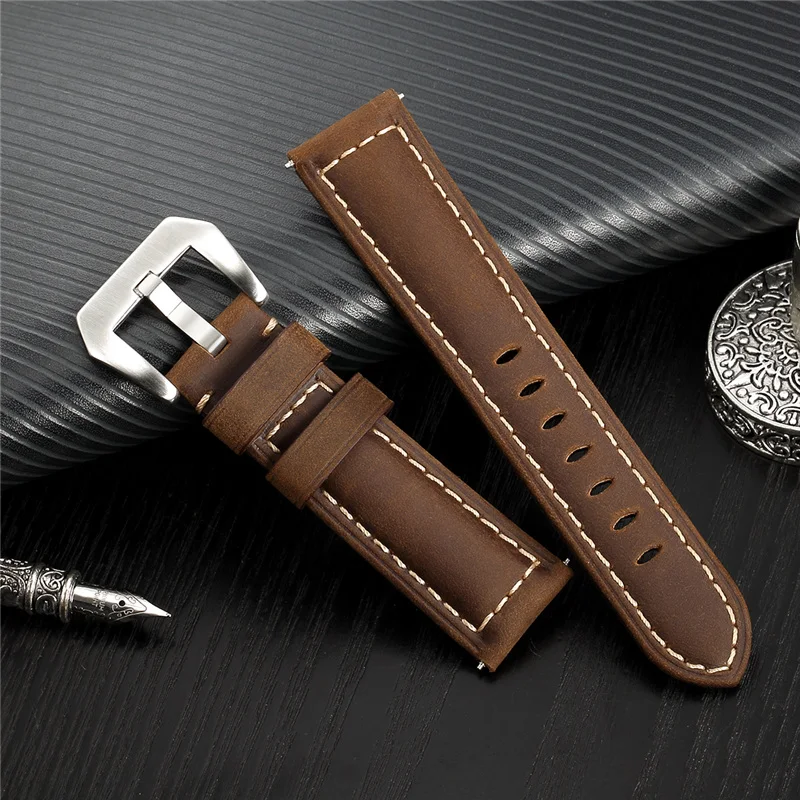 Handmade Vintage Genuine Leather Watchbands Crazy Horse Cowhide Strap 20mm 22mm 24mm 26mm Replace Straps Watch Accessories