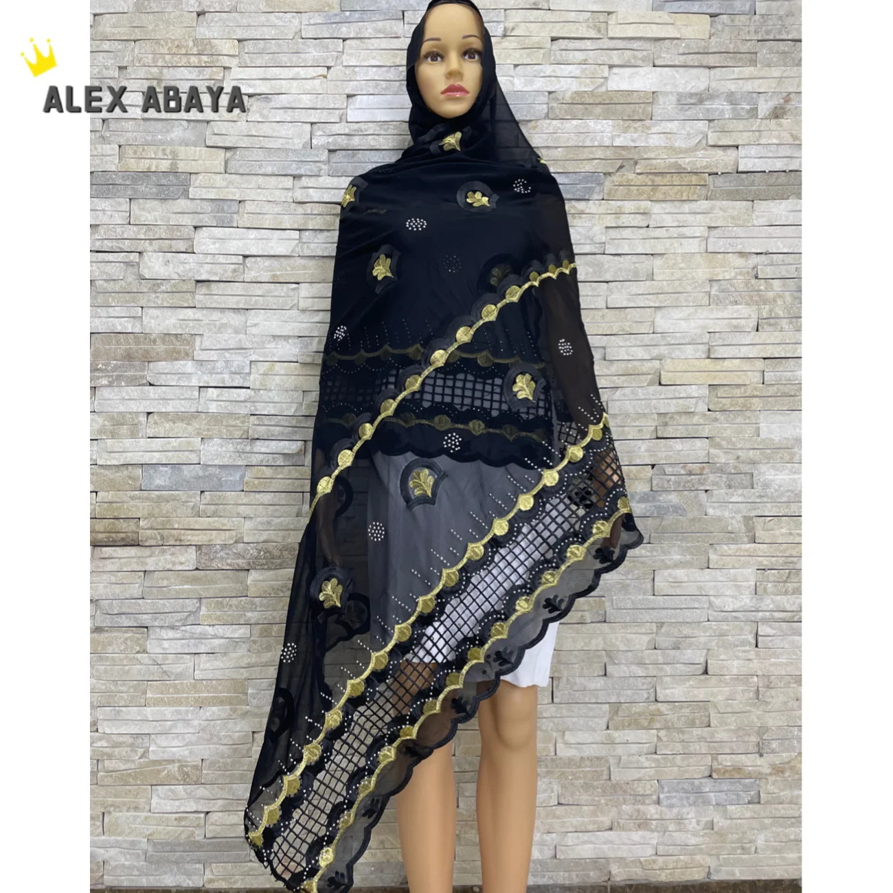 Écharpe en mousseline de soie avec broderie pour femmes musulmanes, nouveau hijab africain, écharpe économique, conception d'épissage, AF-010, livraison gratuite