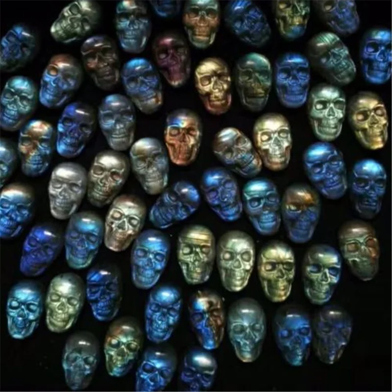 Hand-carved Beautiful Natural Labradorite Head Skull Stone Figurine Healing Mini Size 22mm Random Delivery