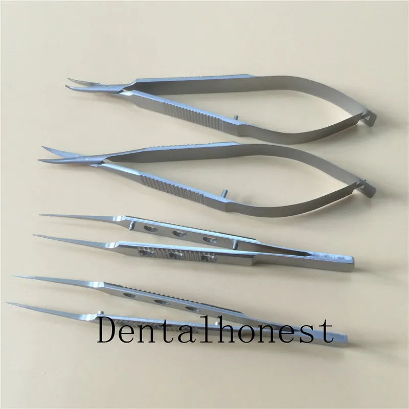 

New 11cm Stainless steel ophthalmic microsurgical instruments Needle Holder Micro scissors Tweezers hand surgery 4pcs/set