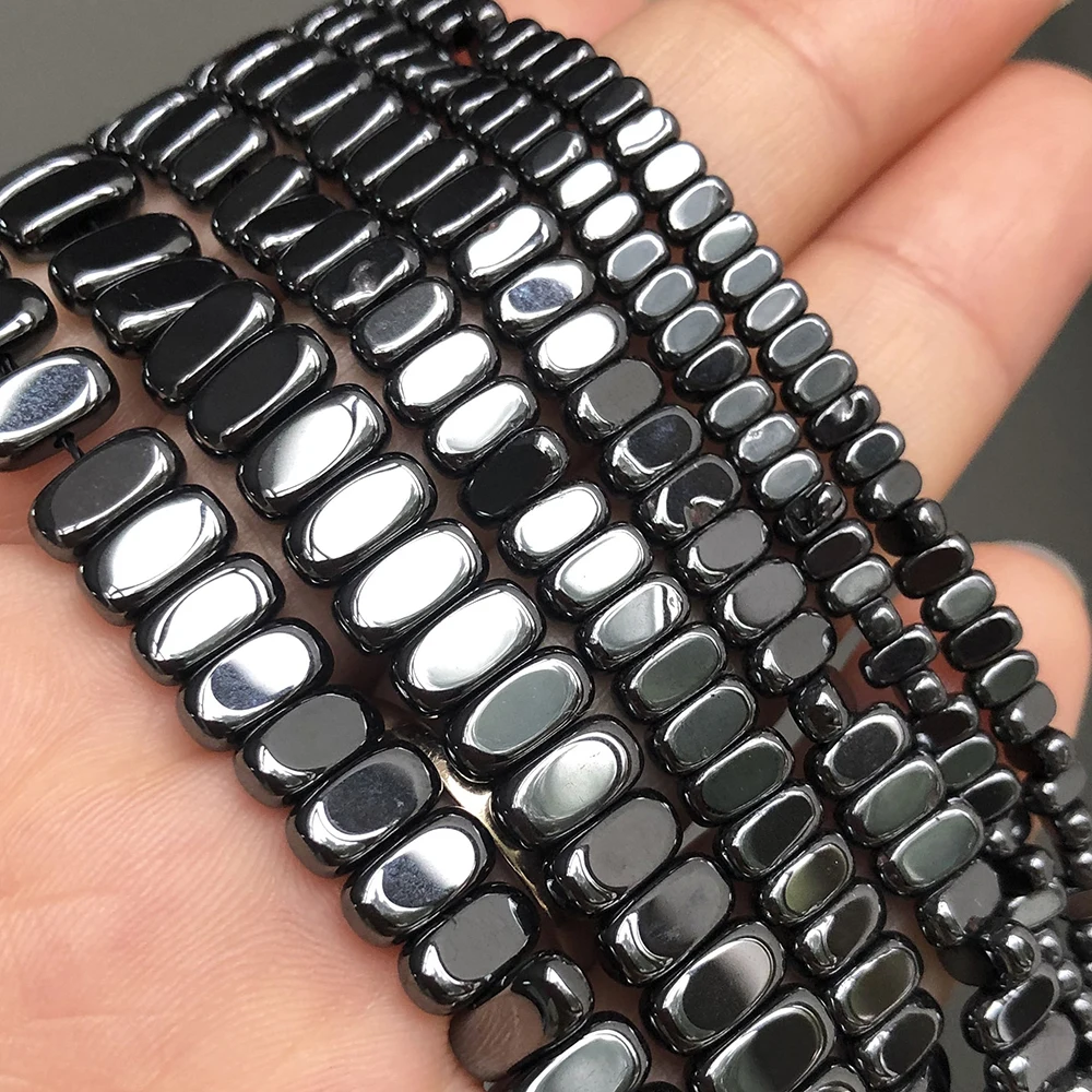 Natural Rectangle Black Hematite Stone Beads Flat Loose Spacer Beads For Jewelry Making Diy Bracelet Necklace Accessories 15Inch