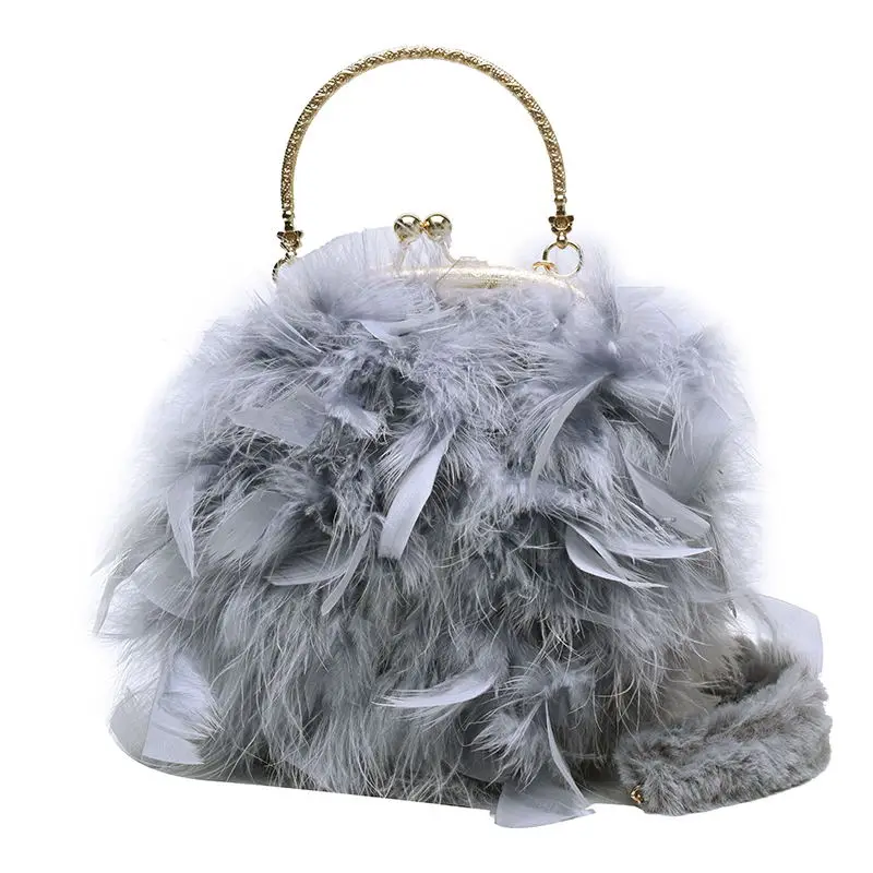 

Real Ostrich Feather Bag Fluffy Handbag For Women 2021 Handle Purses and Crossbody Shoulder Bag Female Luxury