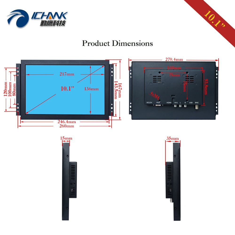 Imagem -05 - Monitor de pc Embutido com Estrutura Aberta Tela Lcd Ips 1920x1200 av Hdmi-in Vga Alta Resolução Alto-falante Embutido K101tn-abhuv-h 10.1