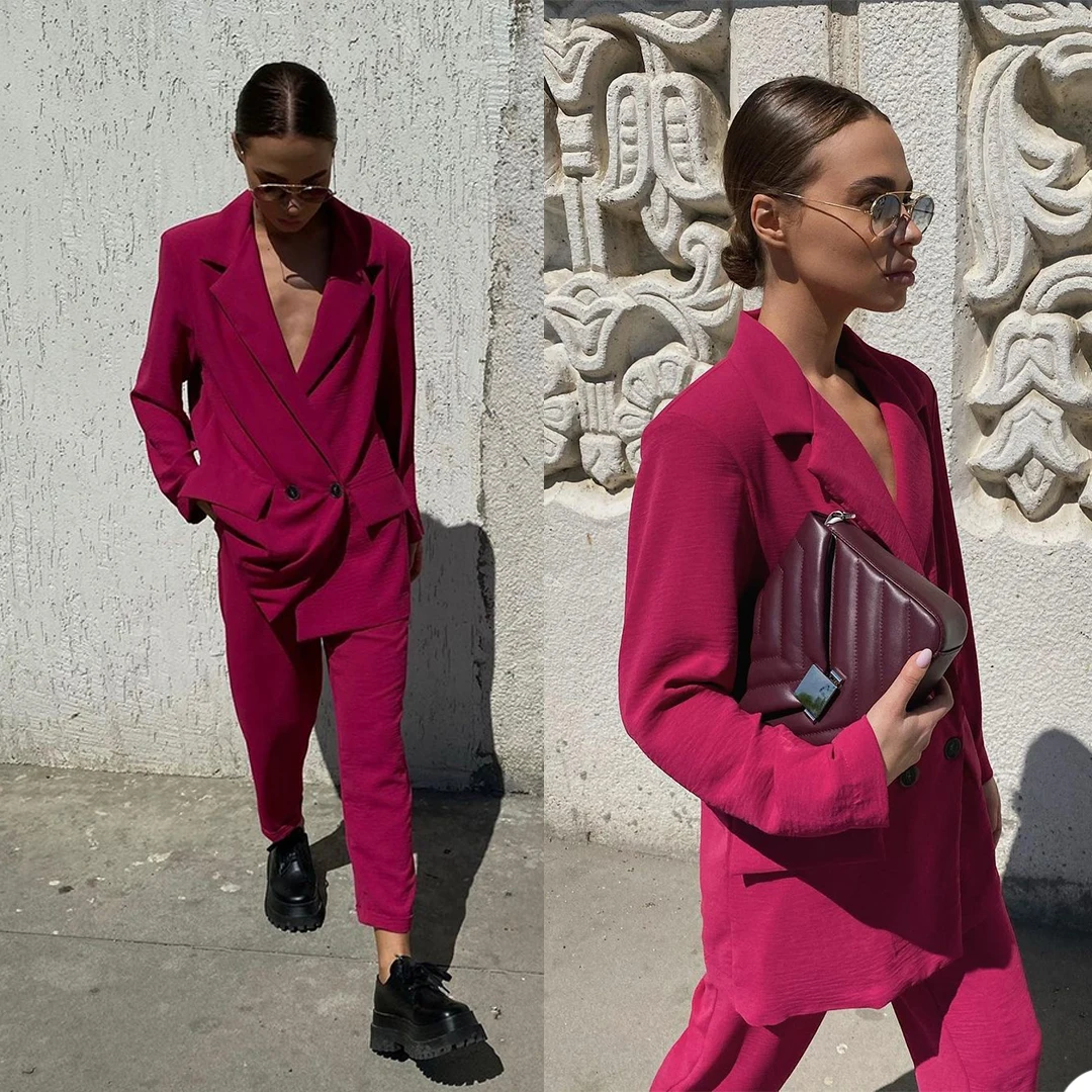 

New Women Summer Set Tracksuit Full Sleeve Pocket Blazers Pencil Pants Suit Two Piece Streetwear Office Lady Outfits Uniform