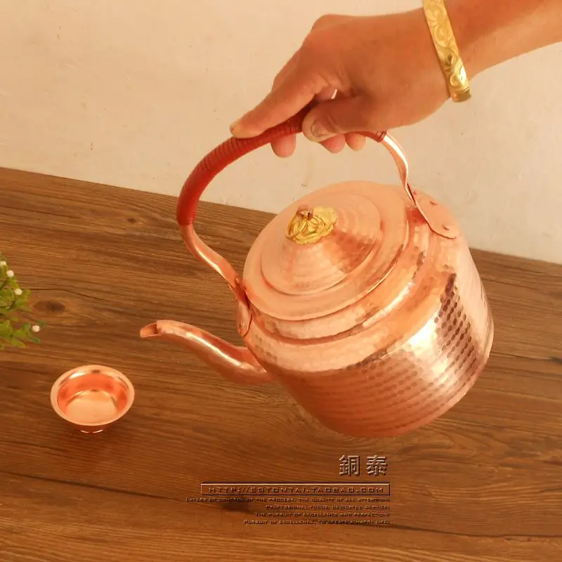 Red Copper Boiling Kettle Pure Copper Water Kettle Handmade Copper Water Jug Large Capacity 1.2L-7L