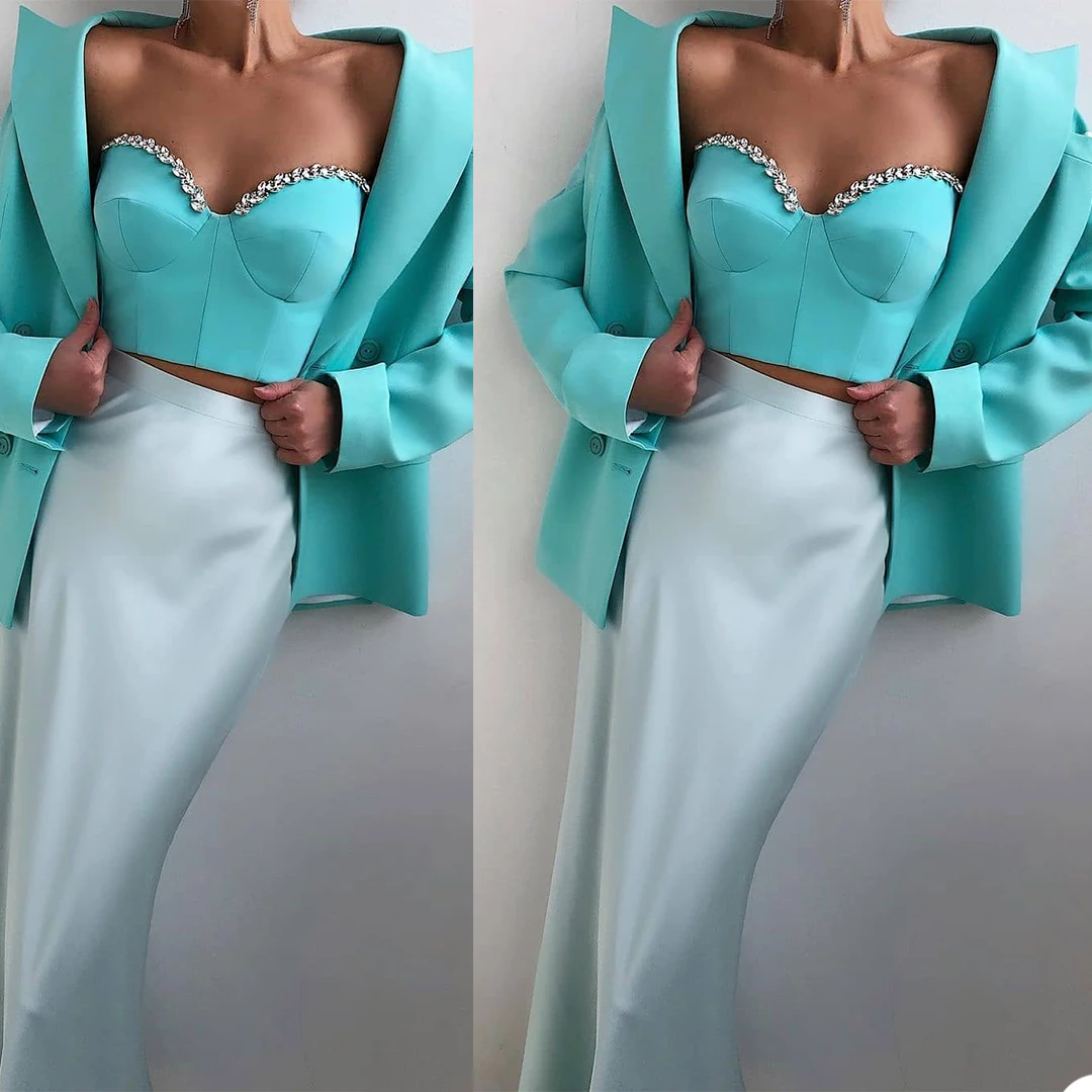 

Fashion Mother of the Bride Blazer Suits Women Ladies Crystal Beading Evening Party Tuxedos Formal Wear For Wedding (Jacket+Bra)