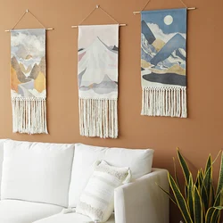 Macrame Scenery Hanging Tapestry with Handmade Tassels Dorm Hotel Wall Fabric Blanket Cover Decoration Home Stay Aesthetic Decor