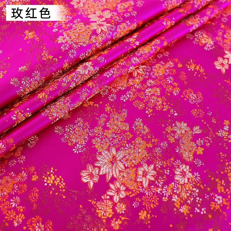 Brocade jacquard imitution silk fabrics dark green clothing fabric satin pattern stitching material for sewing cheongsam