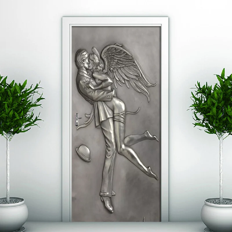 Embossed Couple Angel Bedroom Door Decoration Stickers Creative DIY Self-adhesive Wall Mural