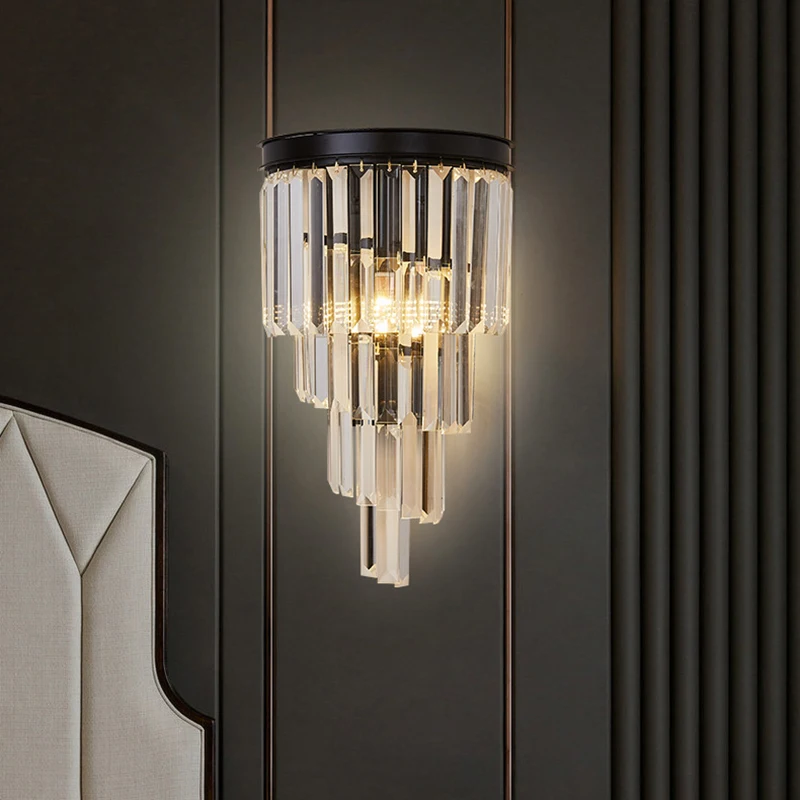 

Modern Light Luxury Glass Rod Crystal Wall Lamp Sconce Living Room Bedroom Study Led Indoor Lighting For Home Decor