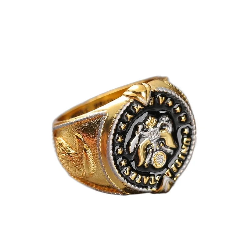 2024 Trend US Federal Army Badge This We\'ll Defend Two-Tone Men\'s Ring Cool Stuff Male Ring Gothic Accessories Mens Jewelry