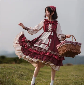 kawaii girl gothic lolita op loli cosplay England style vintage sweet lolita dress falbala lattice patchwork victorian dress