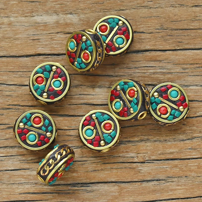 TZ-F12 Tibetan Beads Jewelry Accessories Making Findings Handmade Nepal Bead Plastic Red/Blue Bohemia Charms Spacer Beads DIY