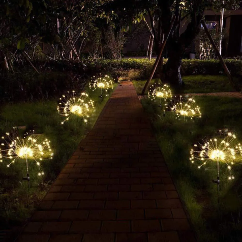 90/120/150LEDs Outdoor Solar Lawn Lamps Fireworks Lights Waterproof Flash String Light for Garden Patio Christmas Holiday Decor