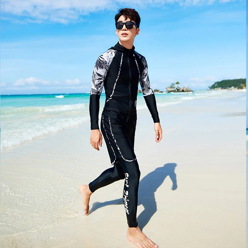 Men\'s Long Sleeve UV Sun Protection Zip Hoodie Shirt + Trunks + Leggings Quick Dry Rash Guard Swim Tops Bottoms Full Dive Skin