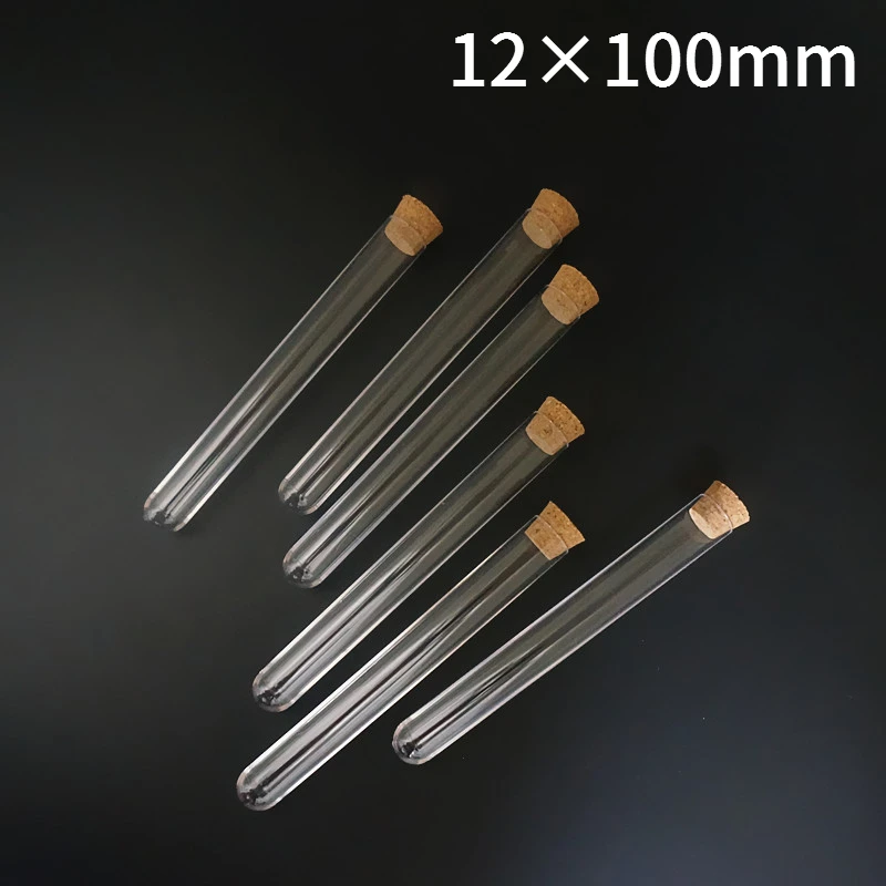 

50pcs 100pcs 200pcs 400pcs 12x100mm Round Bottom Plastic Test Tube with Cork Stopper For School Experiment/Laboratory