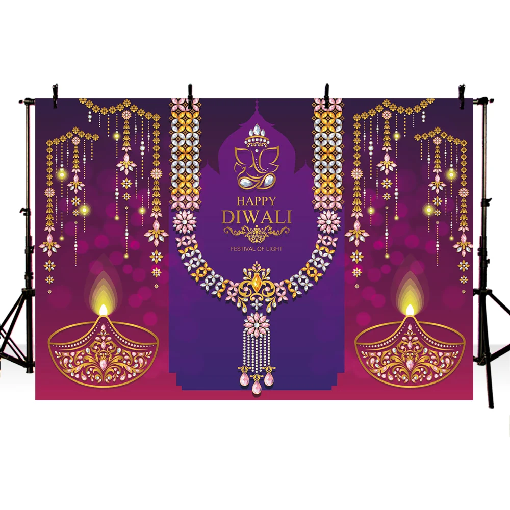 diwali diya backdrop for photography Indian mythology candles decoration Gold Diya Crystals Color photography backdrops custom