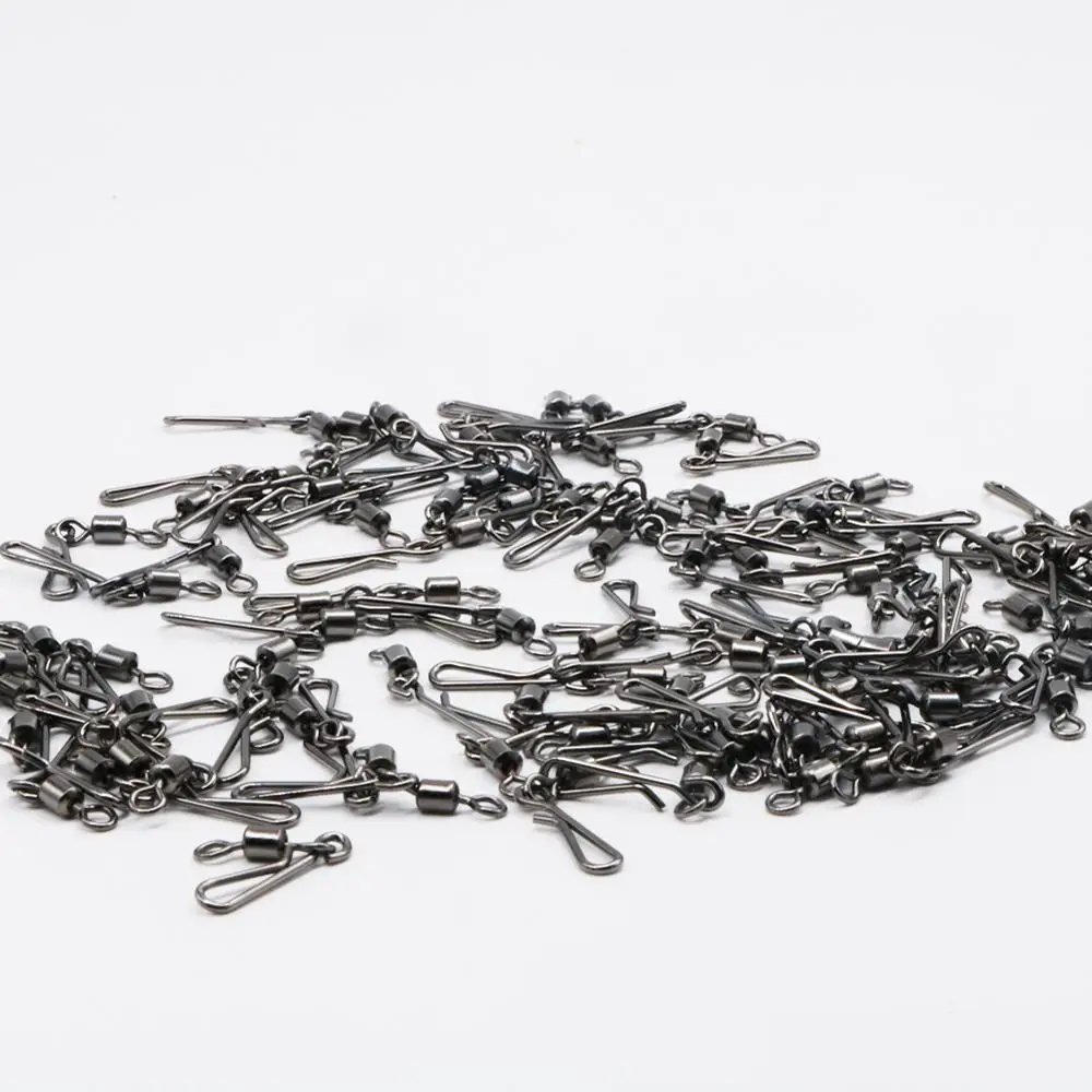 50-100pcs/box Stainless Steel Fishing Swivels Snap Interlock Rolling Swivel With Hooked Snap Hooks Fish Accessories Tool