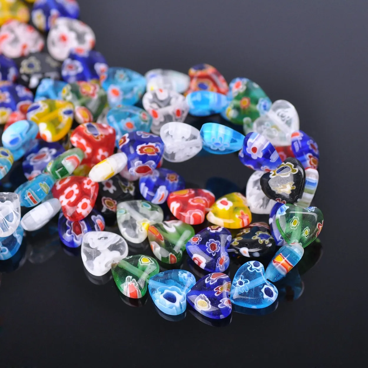 Heart Shape Mixed Flower Patterns 8mm 10mm 16mm 25mm Millefiori Glass Loose Beads for DIY Crafts Jewelry Making Findings