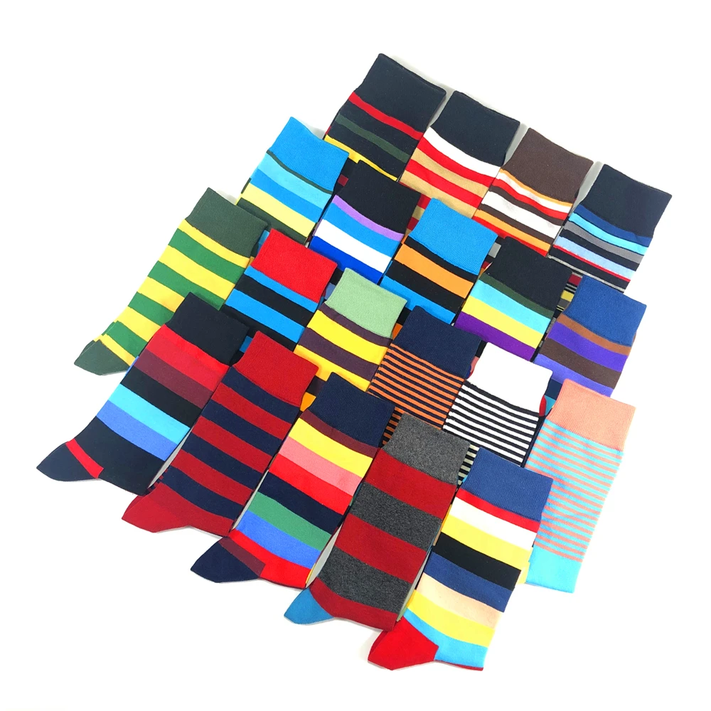 Men\'s Socks New High Quality Brand Classic Striped Socks Combed cotton Colorful Happy Fashion Casual harajuku Socks Men