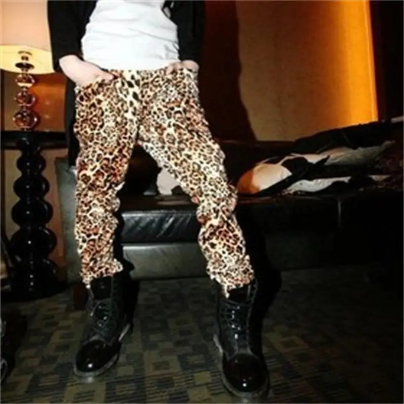 

28-42 tide men's personality trend leopard casual pants men's pants autumn trousers stage equipment trend DJ large size