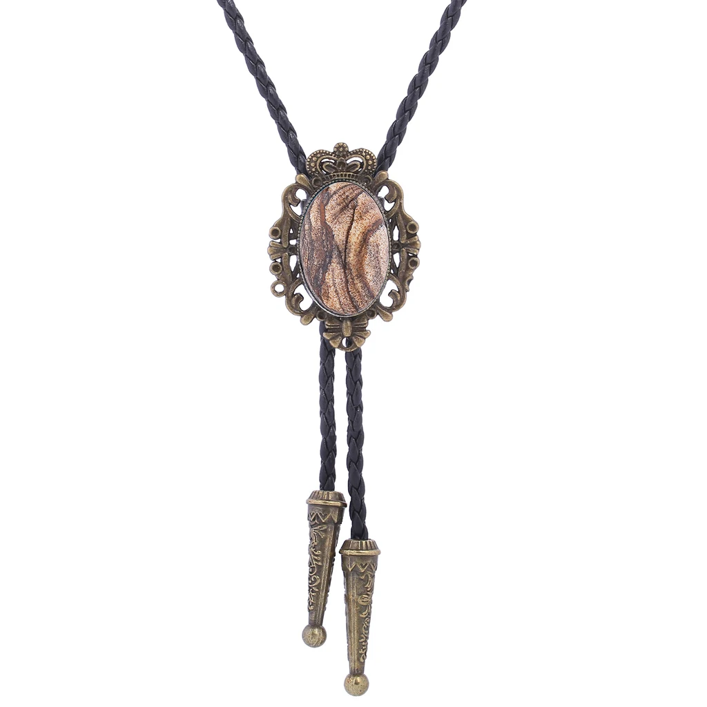 BRONZE GEM Bolo Tie Western Cowboy Opal Rodeo Leather Necktie