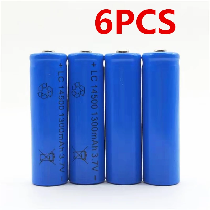 

6pcs/lot Large capacity 3.7V 1300mAh rechargeable battery 14500 lithium ion rechargeable battery for flashlight battery