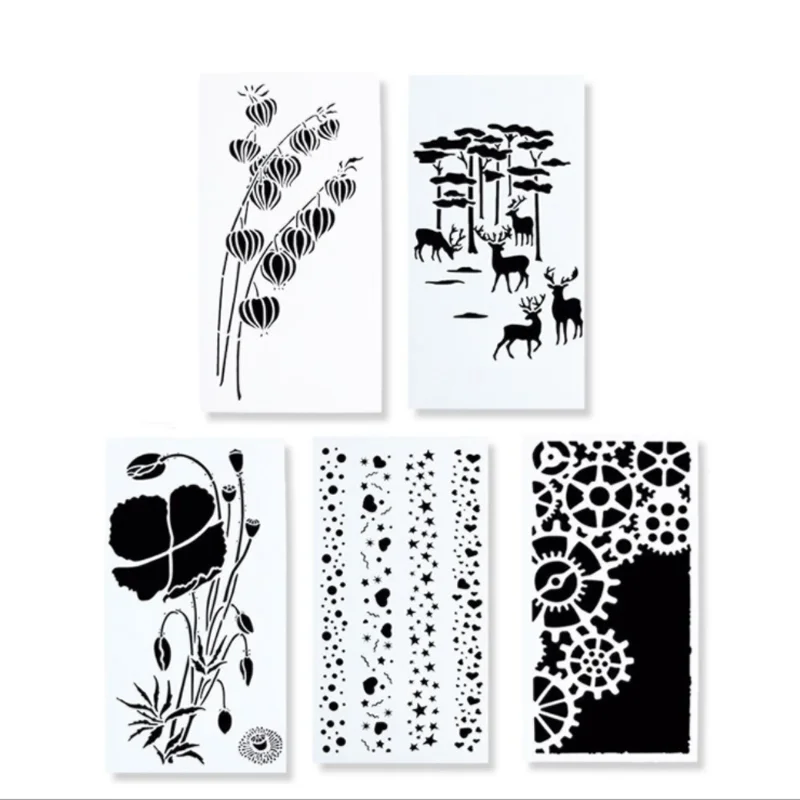 5pc Stencils Painting Template Scrapbooking Album Embossing Plastic Cake Spray Mold Diy Drawing Graffiti Office School Supplies