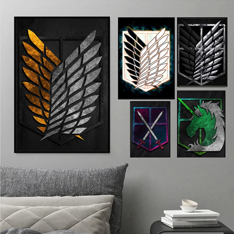 Insignia del Clan ataque a los Titanes, carteles de pintura en lienzo, sala de estar moderno para impresiones de arte, dormitorio, Bar, pinturas decorativas de arte para el hogar