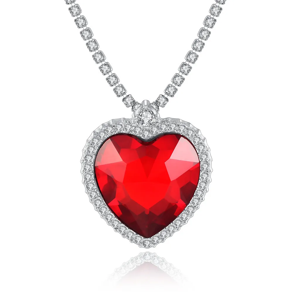 Fashion luxury Wedding Necklace Jewelry for Women Blue Crystal Necklace Titanic Heart of Ocean Love Forever Pendant Necklace