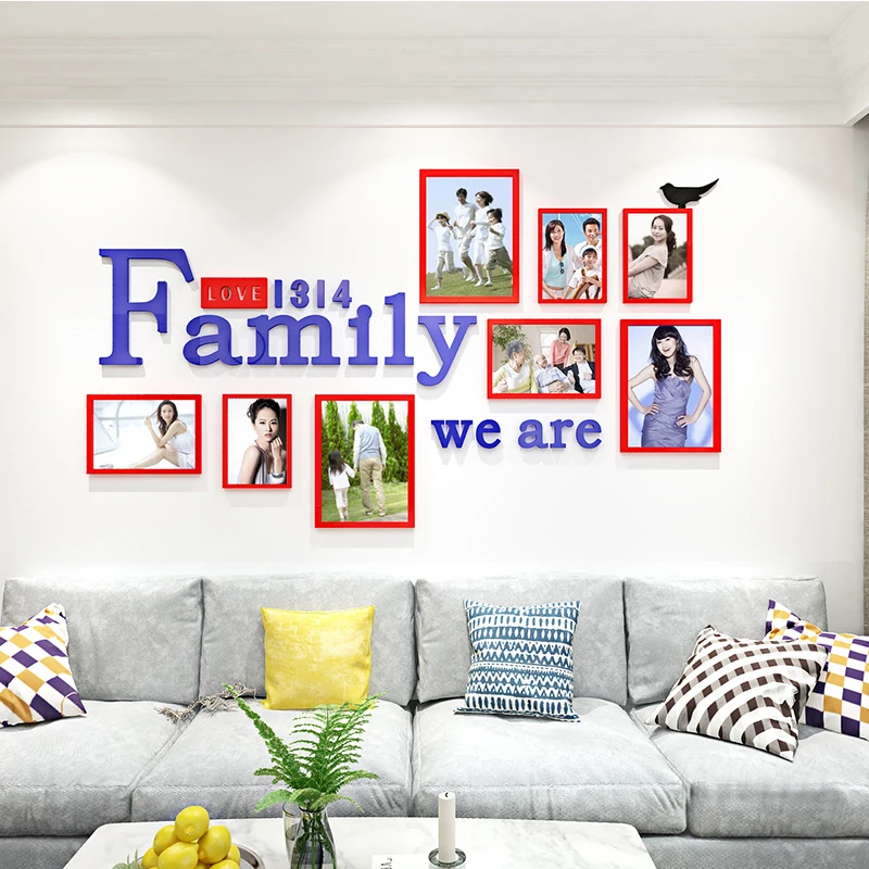 Black Picture Frame Sticker for Wall, Living Room Wallpaper, Acrylic Family Photo Frame Decor, Wall Art for Sofa Background