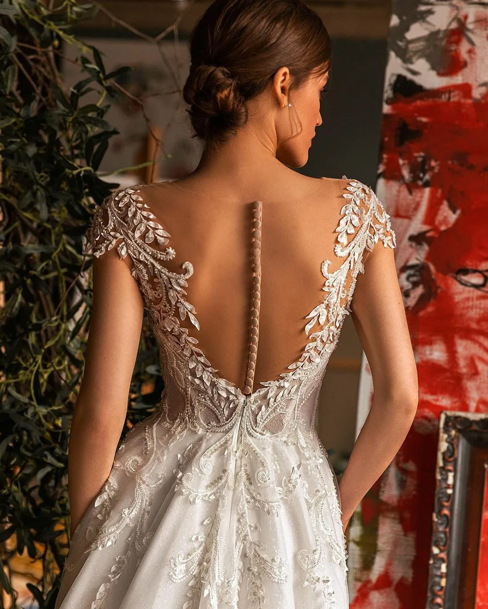 SoDigne Boho Princess abito da sposa Appliques di pizzo maniche a cappuccio Tulle Illusion Button abiti da sposa abito da sposa su misura