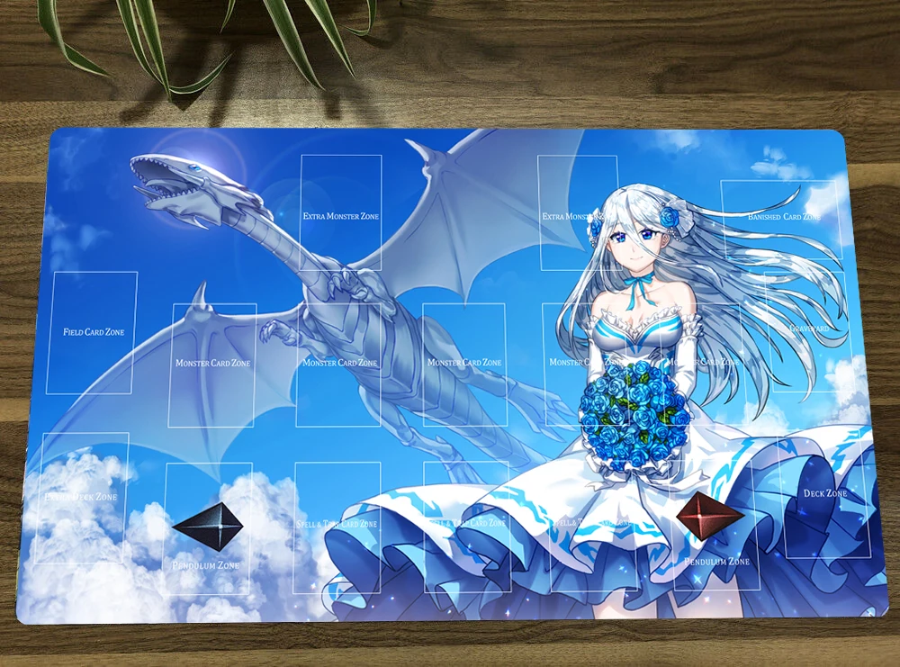 

YuGiOh Kisara & Blue-Eyes White Dragon TCG Mat Trading Card Game Mat CCG Playmat Mouse Pad Desk Play Mat 60x35cm Free Bag