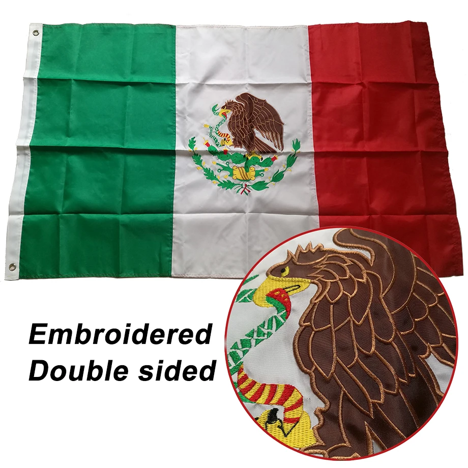 Embroidered Sewn Mexico Flag Mexican National Flag World Country Banner Oxford Fabric Nylon 3x5ft