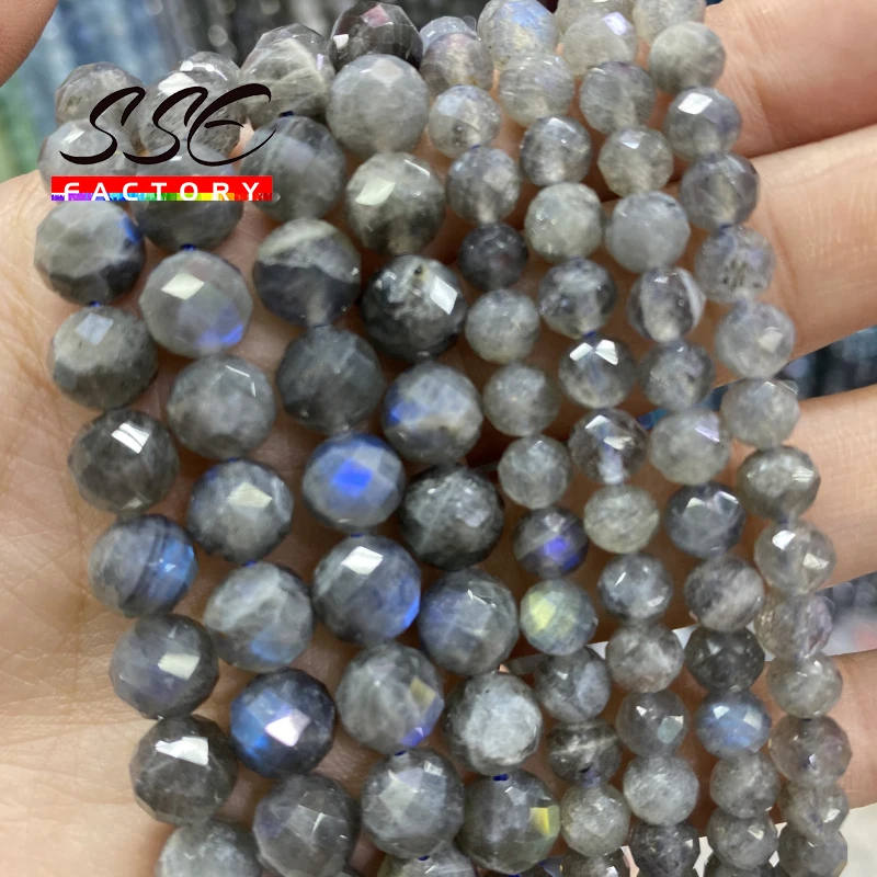 A+ Natural Grey Labradorite Stone Beads Faceted Loose Beads For DIY Jewelry Making Bracelets Necklaces Accessories 6 8 10mm 15''