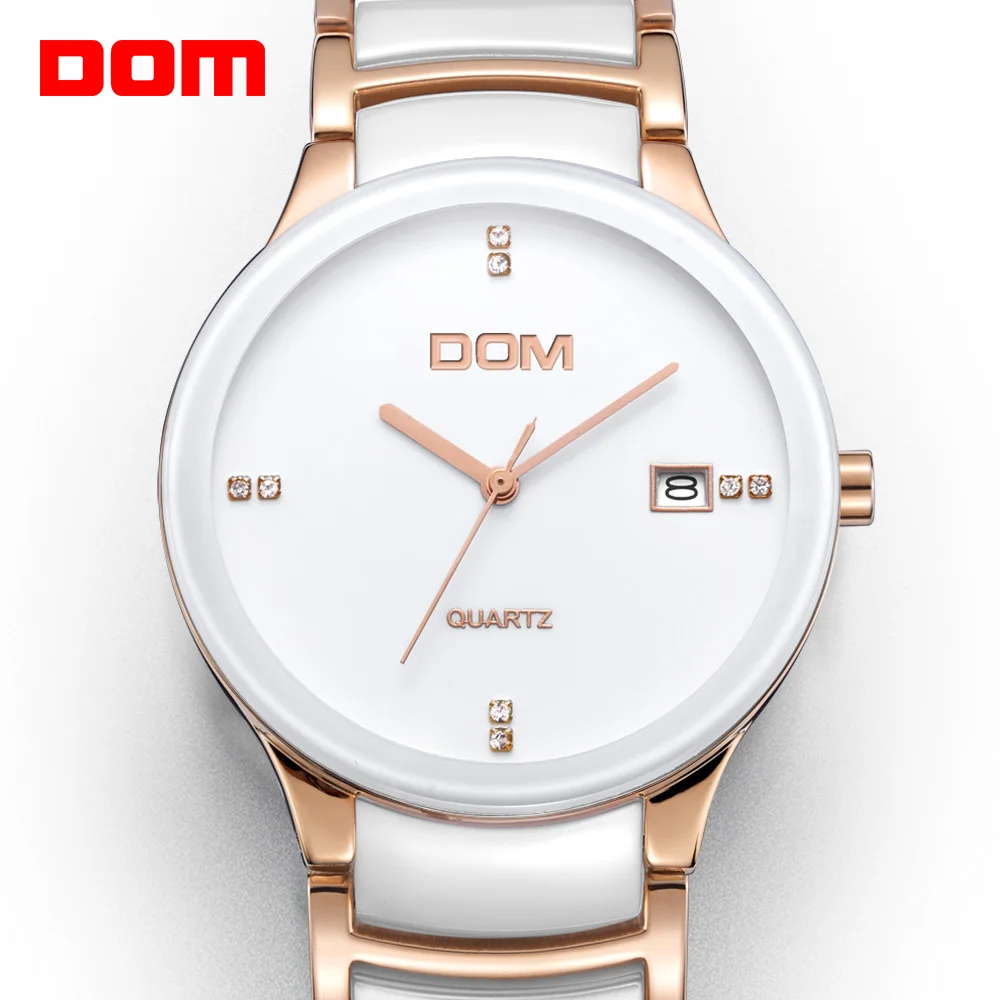 DOM men Watch Vintage ceramic diamond watchs luxury brand watches quartz casual full steel men sports watches T-729