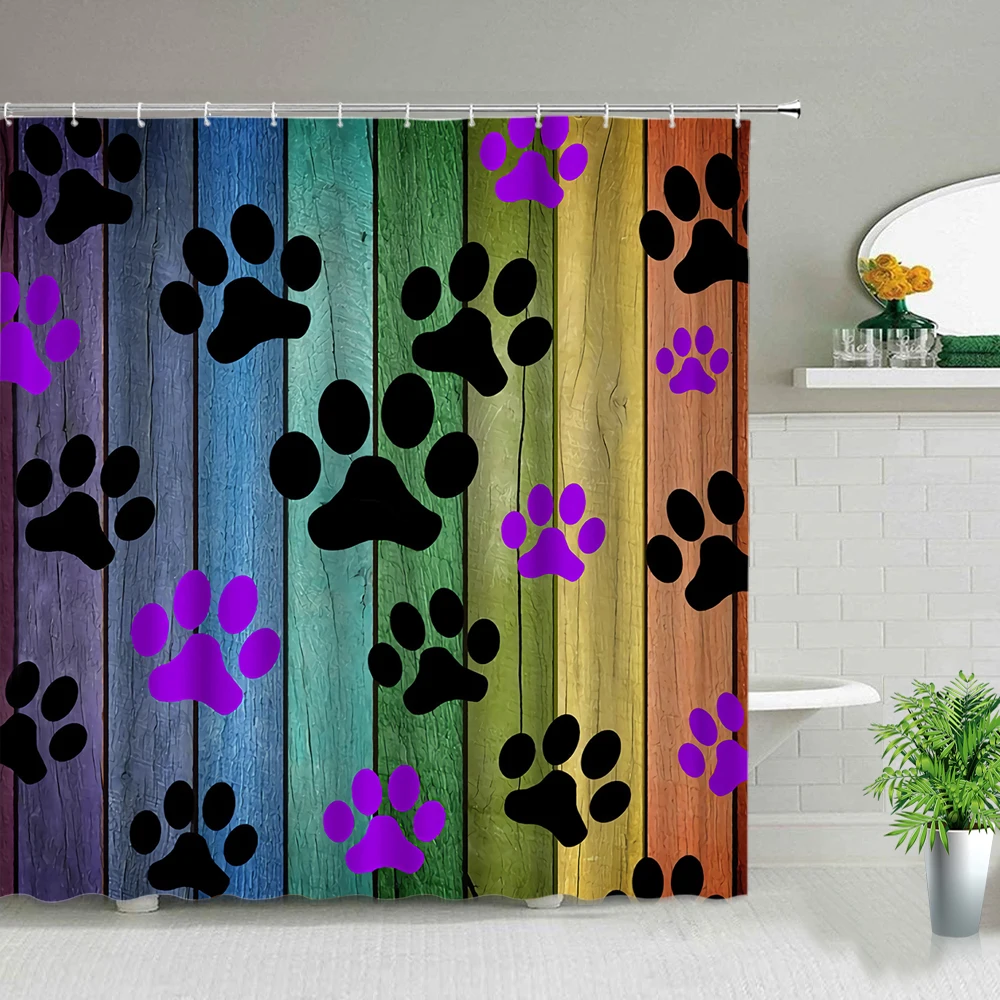 Cartoon Animal Plant Shower Curtains Flower Dog Paw Print Christmas Kid Home Decor Fabric Bath Curtains Bathroom Accessories Set