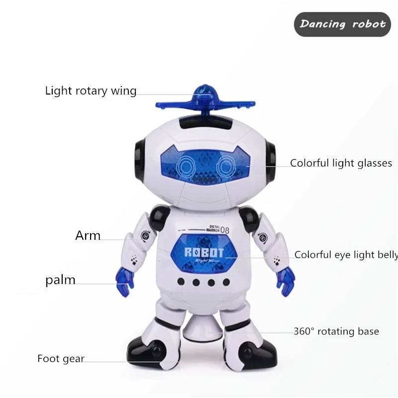 Jouets robots électroniques avec musique et lumières clignotantes colorées, robot qui marche et chante, rotation du corps, cadeau