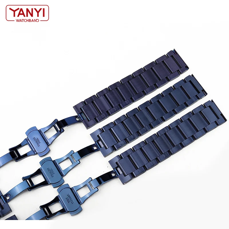 Stainless Steel Watchband Dark blue color Curved end Metal Wristwatches Band 18mm 19mm 20mm 21mm 22mm 23mm 24mm watch strap