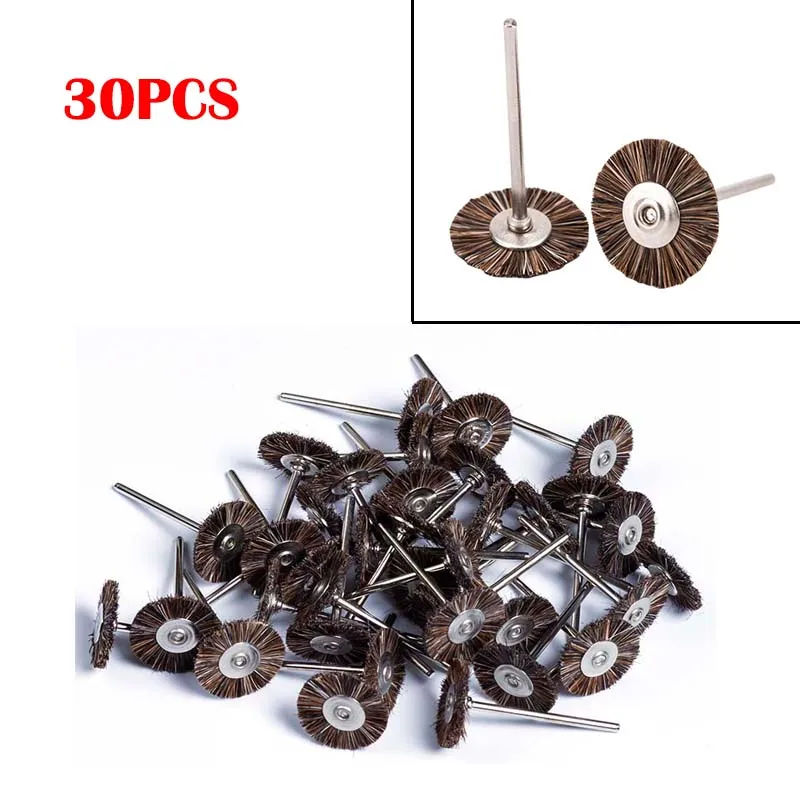 30Pcs Dental Horse Hair Brush Polisher Wheel Rotary Dental Polishing Tool for Low Speed Straight Handpiece